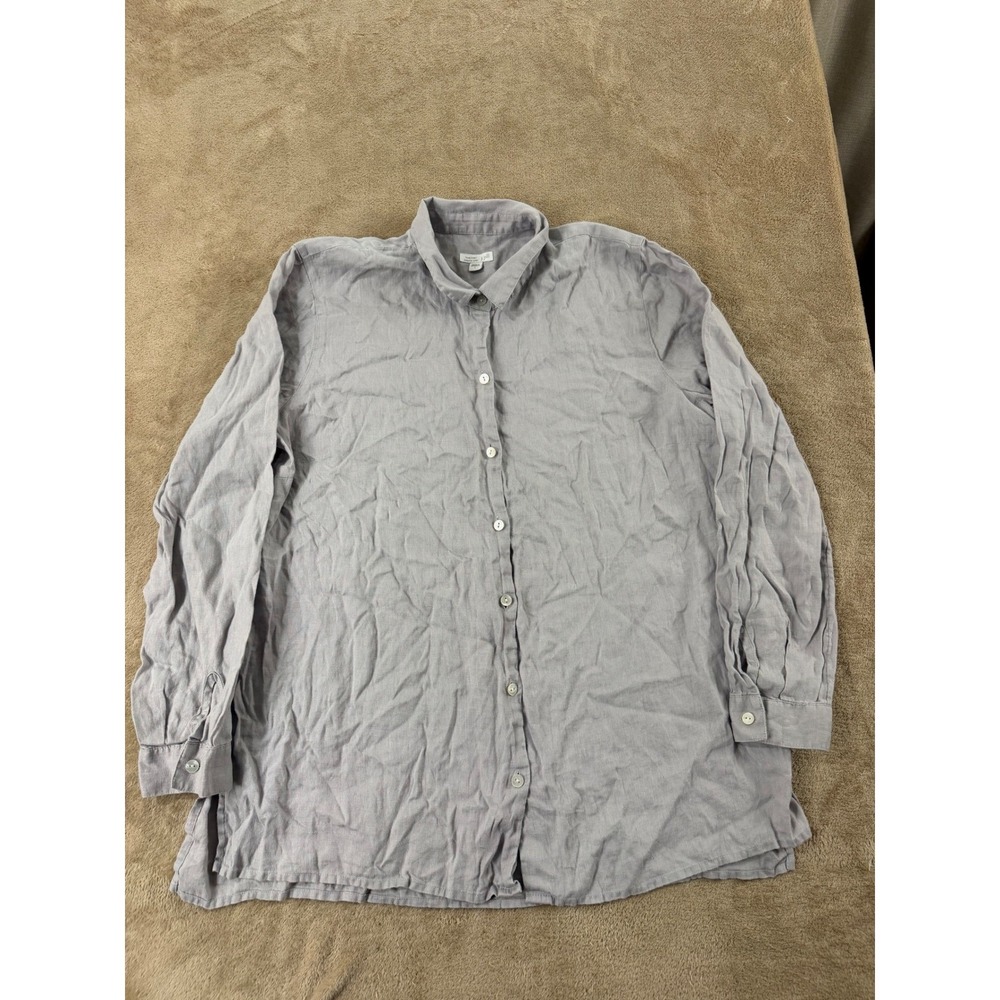 J.Jill Love Linen Essential Shirt Women' Large Gray 100% Linen Long Sleeve EUC‎